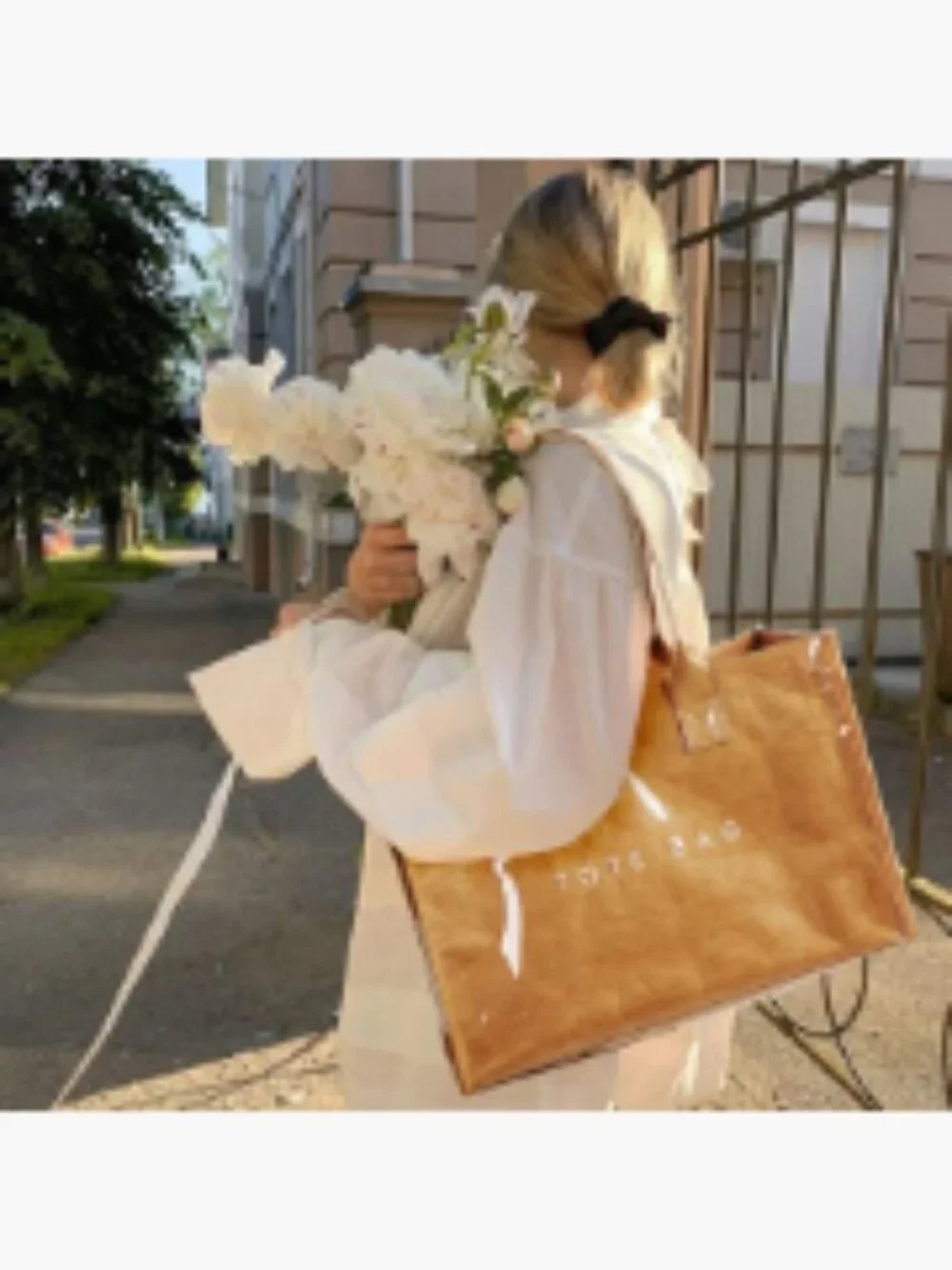 PVC Tote Bag Women's Kraft Paper Work Handbag Top Handle Large